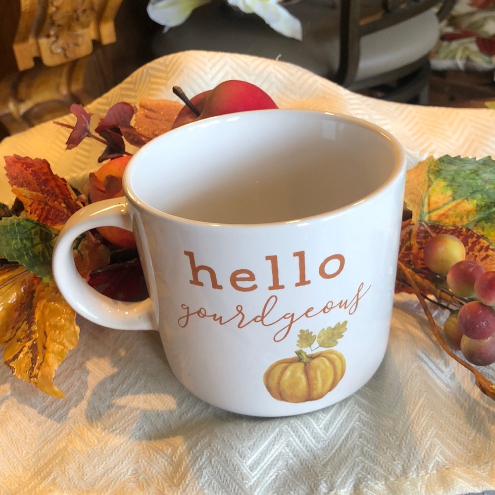 Fall coffee mug. Hello gourdgeous!